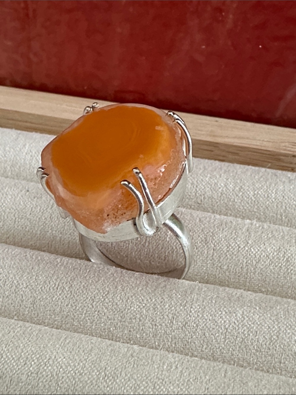 Artisan Orange carnelian Agate Statement Ring 6.75